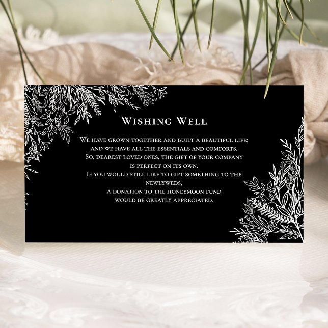 Carte D'accompagnement Puits de vœux de mariage de verdure noir et blanc (Créateur téléchargé)