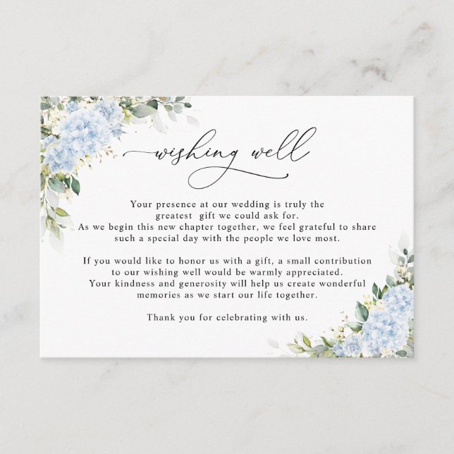 Carte D'accompagnement Puits de Vœux de Mariage Floral Hydrangea Bleu (Devant)