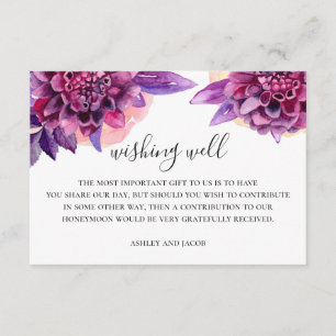 Carte D'accompagnement Puits de vœux de mariage floral pourpre aquarelle