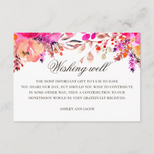 Carte D'accompagnement Puits de vœux de mariage floral rose violet à l'aq