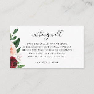 Carte D'accompagnement Puits de vœux de mariage floral rouge Bourgogne