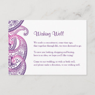 Carte D'accompagnement Puits de vœux de mariage indien, paisley violet et