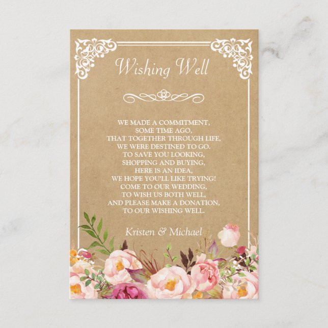Carte D'accompagnement Puits de vœux de mariage Kraft Floral Rustique (Devant)