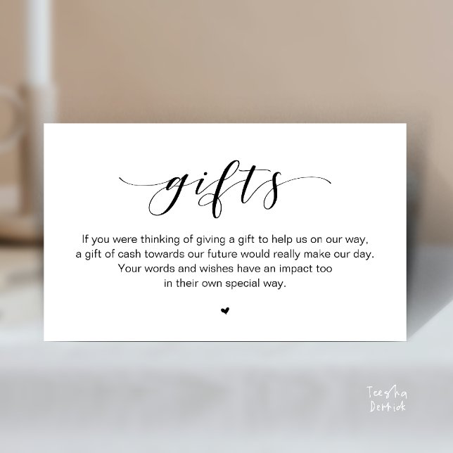 Carte D'accompagnement Puits de vœux de mariage, une note sur les cadeaux (Beautiful Elegant Wedding Wishing Well, A Note On Gifts Enclosure Card in Black and White)
