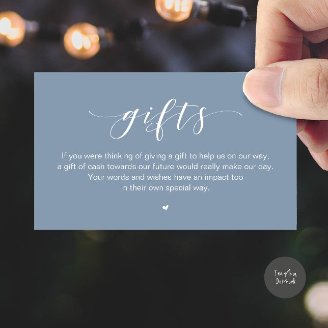 Carte D'accompagnement Puits de vœux de mariage, une note sur les cadeaux (Beautiful Elegant Wedding Wishing Well, A Note On Gifts Enclosure Card in Dusty Blue)