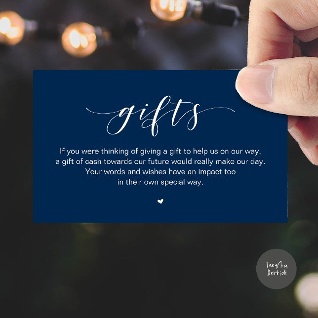 Carte D'accompagnement Puits de vœux de mariage, une note sur les cadeaux (Beautiful Elegant Wedding Wishing Well, A Note On Gifts Enclosure Card in Navy Blue)