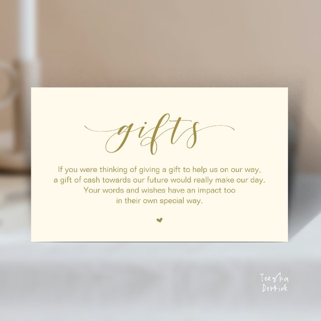 Carte D'accompagnement Puits de vœux de mariage, une note sur les cadeaux (Beautiful Elegant Wedding Wishing Well, A Note On Gifts Enclosure Card in Yellow Gold)