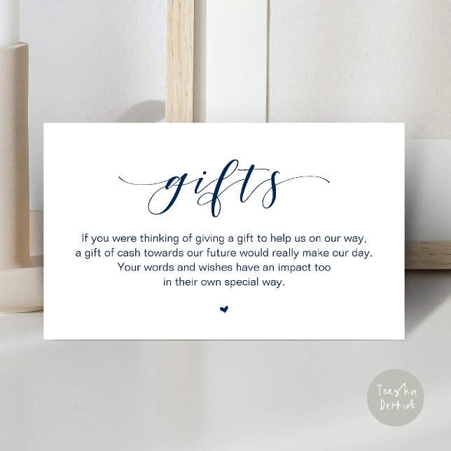 Carte D'accompagnement Puits de vœux de mariage, une note sur les cadeaux (Beautiful Elegant Wedding Wishing Well, A Note On Gifts Enclosure Card in Navy Blue)