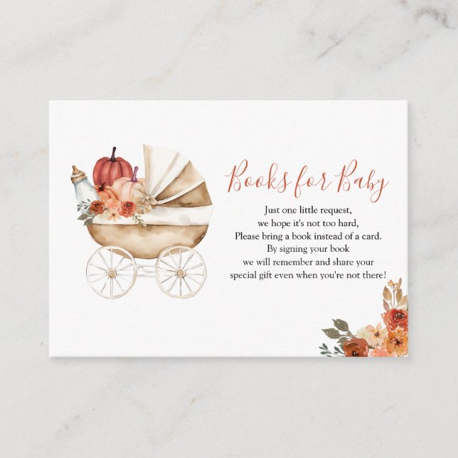 Carte D'accompagnement Pumpkin Stroller Floral Baby Shower Books for Baby (Devant)