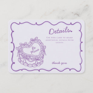 Carte D'accompagnement Purpl Bow Coquette Coeur rétro Détails du gâteau I