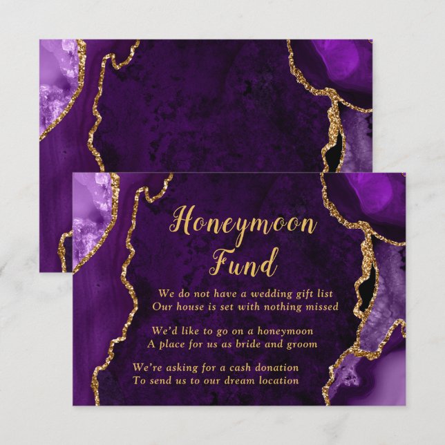 Carte D'accompagnement Purple and Gold Agate Honeymoon Fund (Devant / Derrière)