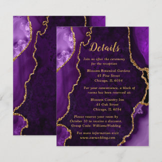 Carte D'accompagnement Purple and Gold Agate Wedding Details