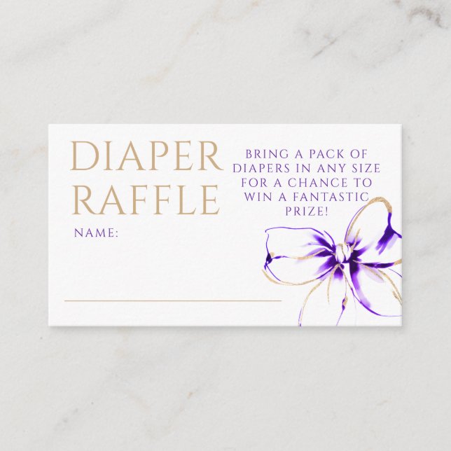 Carte D'accompagnement Purple and Gold Bow Diaper Raffle Ticket (Devant)