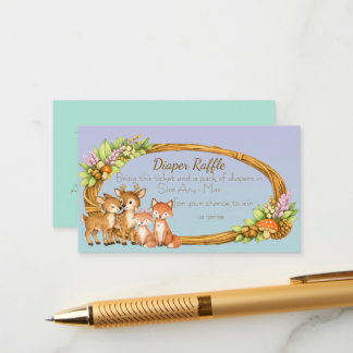 Carte D'accompagnement Purple and Mint Woodland Animals Diaper Raffle