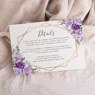 Carte D'accompagnement Purple Aquarelle Floral Gold Détails du Mariage