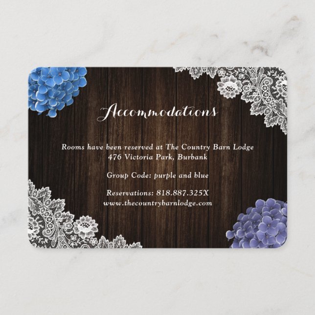 Carte D'accompagnement Purple Blue Floral Wedding Hotel Accommodation (Devant)