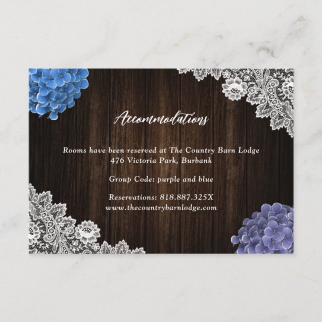 Carte D'accompagnement Purple Blue Floral Wedding Hotel Accommodation (Devant)