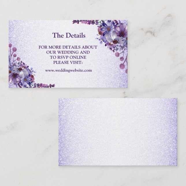 Carte D'accompagnement Purple Blue Pink Floral Glitter Wedding Detail (Devant / Derrière)