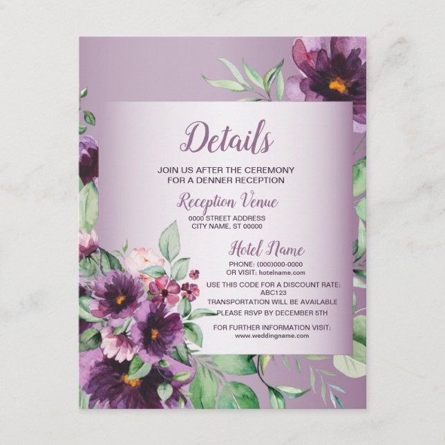 Carte D'accompagnement Purple Blush Flowers Geometric Greenery Detail (Devant)