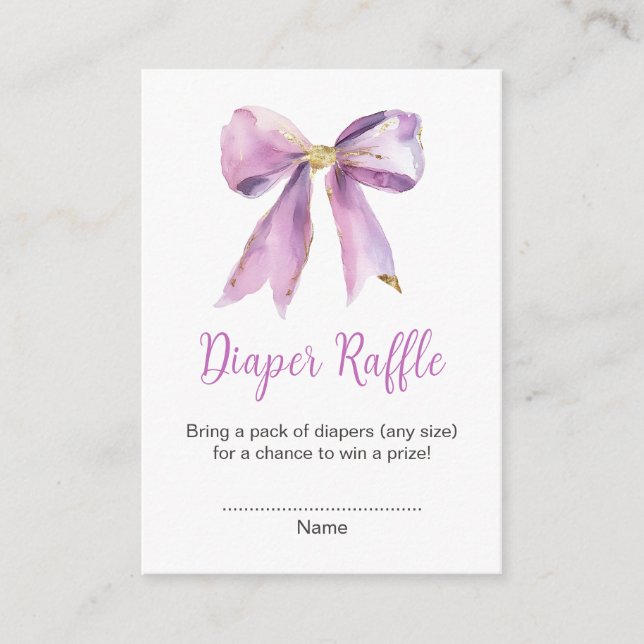 Carte D'accompagnement Purple Coquette Bow Baby Shower Diaper Raffle (Devant)
