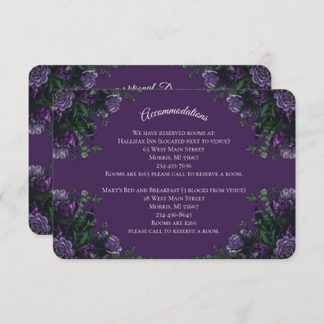 Carte D'accompagnement Purple Floral Élégant Mariage gothique (Devant / Derrière)