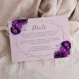 Carte D'accompagnement Purple Floral Silver Lavender Détails du Mariage