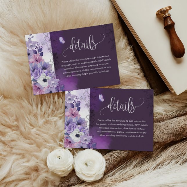 Carte D'accompagnement Purple Floral Wedding Details Card (Créateur téléchargé)