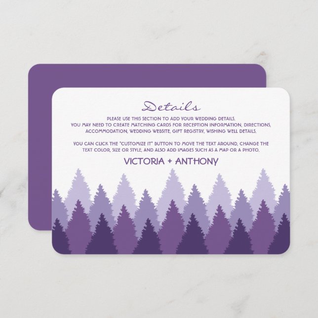 Carte D'accompagnement Purple Forest Range Woodland Mariage Détails (Devant / Derrière)