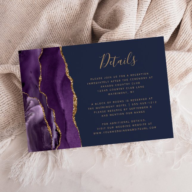 Carte D'accompagnement Purple Gold Agate Navy Blue Détails du Mariage (Créateur téléchargé)