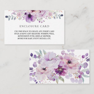 CARTE D'ACCOMPAGNEMENT PURPLE LAVENDER LILAC WATERCOLOR FLORAL ENCLOS