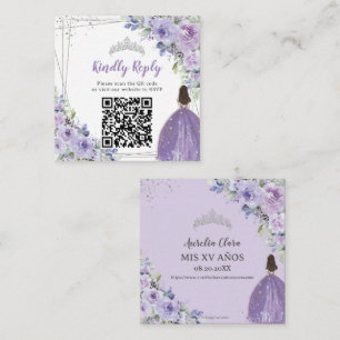 Carte D'accompagnement Purple Lilac Floral Argent Quinceañera QR Code