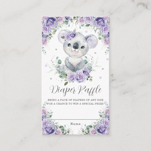 Carte D'accompagnement Purple Lilac Floral Cute Koala Baby Diaper Raffle (Devant)