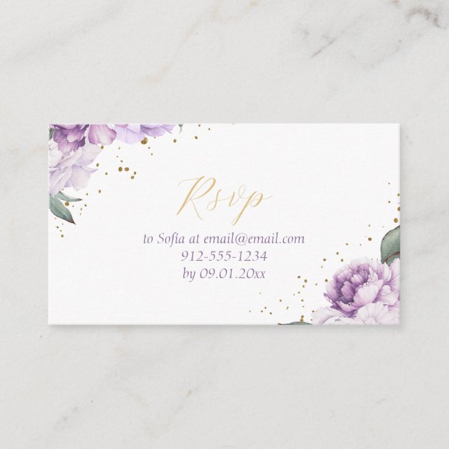 Carte D'accompagnement Purple & Or Floral Elegant Quinceañera RSVP (Devant)