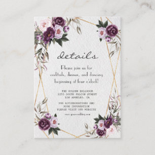 Carte D'accompagnement Purple Pink Peony Flowers Gold Détails du Mariage
