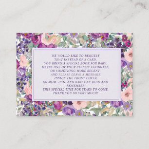Carte D'accompagnement Purple rose Floral Petite Fille Baby shower Livres