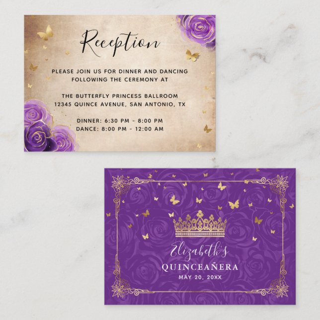 Carte D'accompagnement Purple Rose Gold Crown Elegant Details (Devant / Derrière)