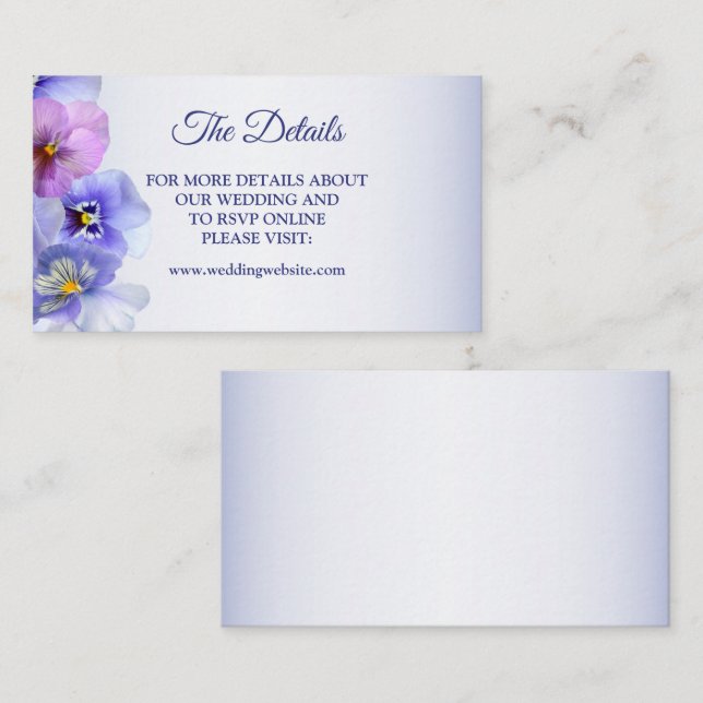Carte D'accompagnement Purple rose Lilac Pansy Floral Mariage Détail (Devant / Derrière)