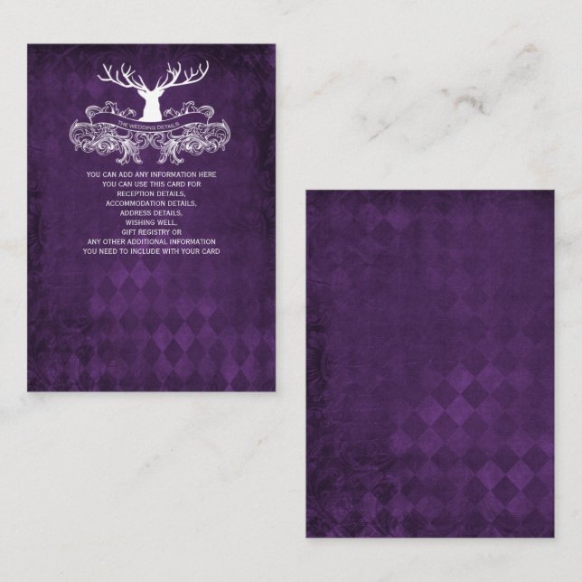Carte D'accompagnement Purple Russe Antler Cerf Hiver Mariage bois (Devant / Derrière)