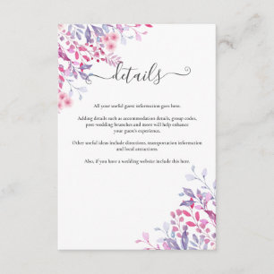 Carte D'accompagnement Purple Shades Pays Fleurs sauvages Floral Mariage