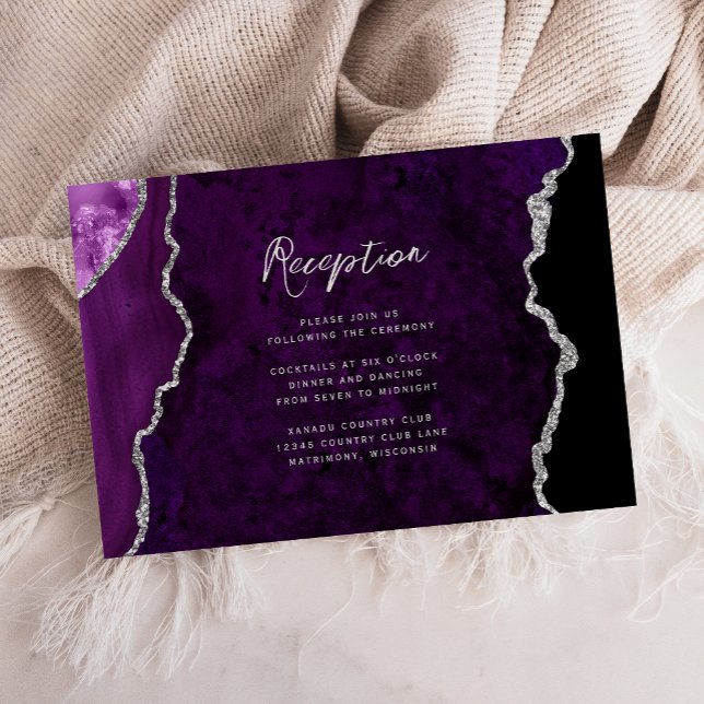 Carte D'accompagnement Purple Silver Agate Script Wedding Reception (Créateur téléchargé)