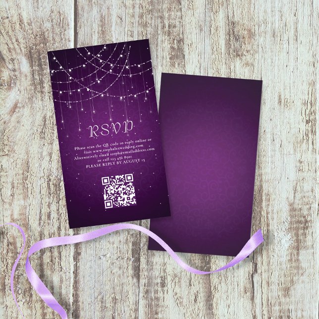 Carte D'accompagnement Purple String Lights QR Code Wedding RSVP (Créateur téléchargé)