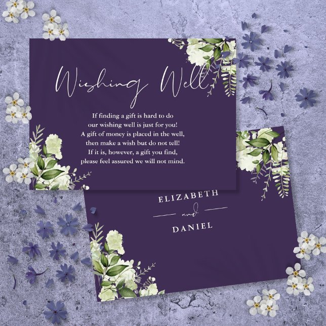 Carte D'accompagnement Purple verdure Floral désir bien Mariage (Purple Greenery Floral Wishing Well Wedding Enclosure Card)