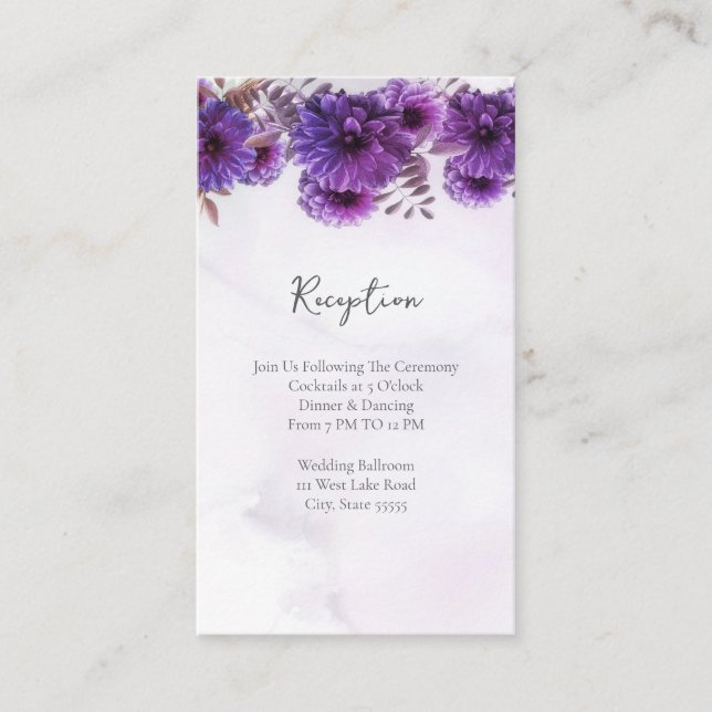 Carte D'accompagnement Purple Watercolor Chrysanthemum Wedding Reception (Devant)