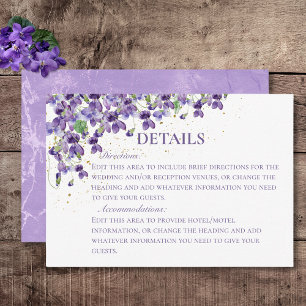 Carte D'accompagnement Purple Watercolor Violets Détails du Mariage