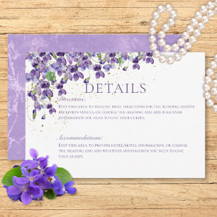 Carte D'accompagnement Purple Watercolor Violets Détails du Mariage