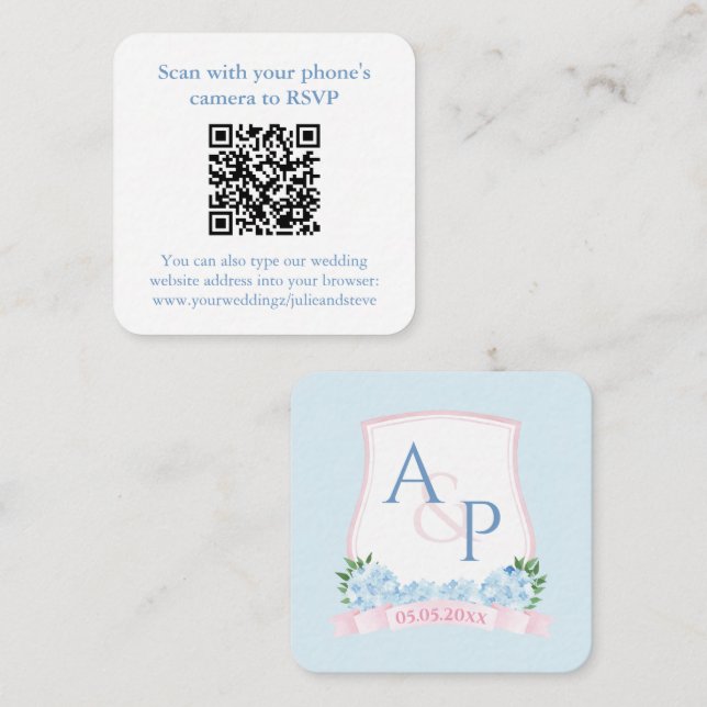 Carte D'accompagnement QR Code Aquarelle rose bleu mariage RSVP (Devant / Derrière)