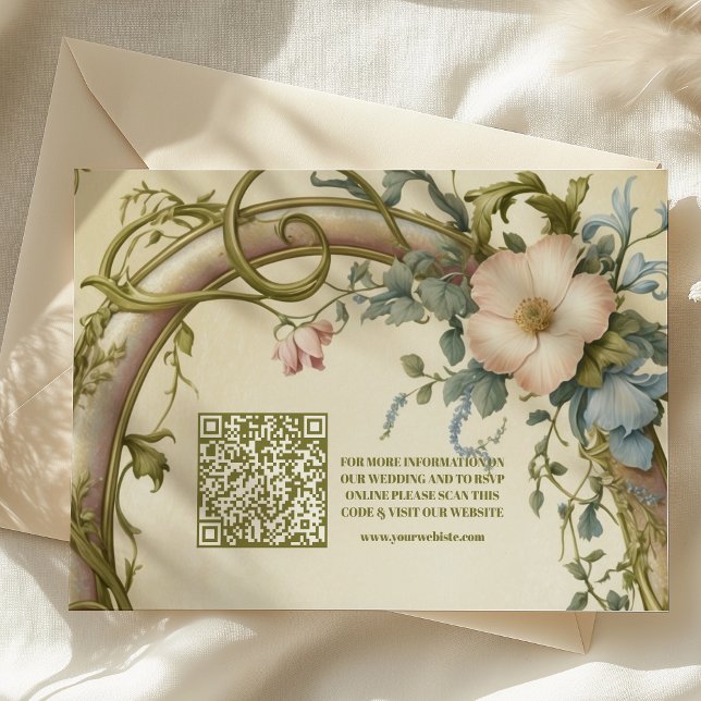 Carte D'accompagnement QR Code Art nouveau Fleur sauvage Mariage (Créateur téléchargé)