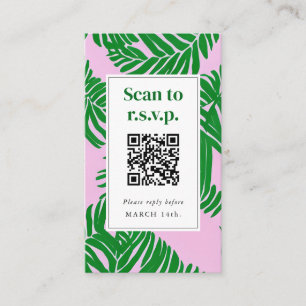 Carte D'accompagnement QR Code Beach Wedding RSVP Pink Green Palm Tree