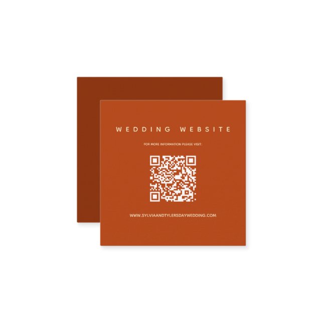 Carte D'accompagnement QR Code Burnt Orange Site Mariage (Devant/Arrière en situation)