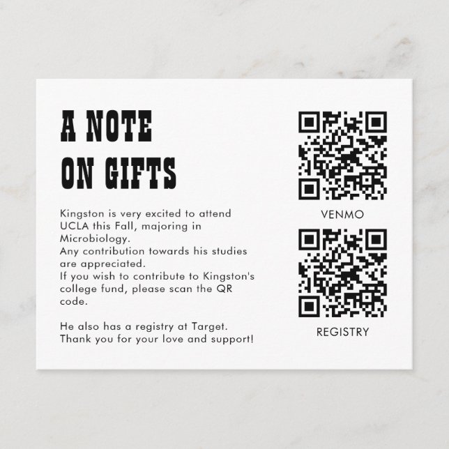 Carte D'accompagnement QR Code Collage Fund -cum-Thank You Grad Enclosure (Devant)